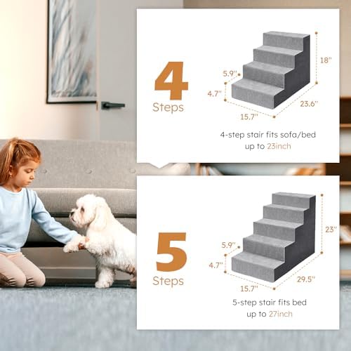 Grey 5-Step High-Density Foam Dog Stairs X183