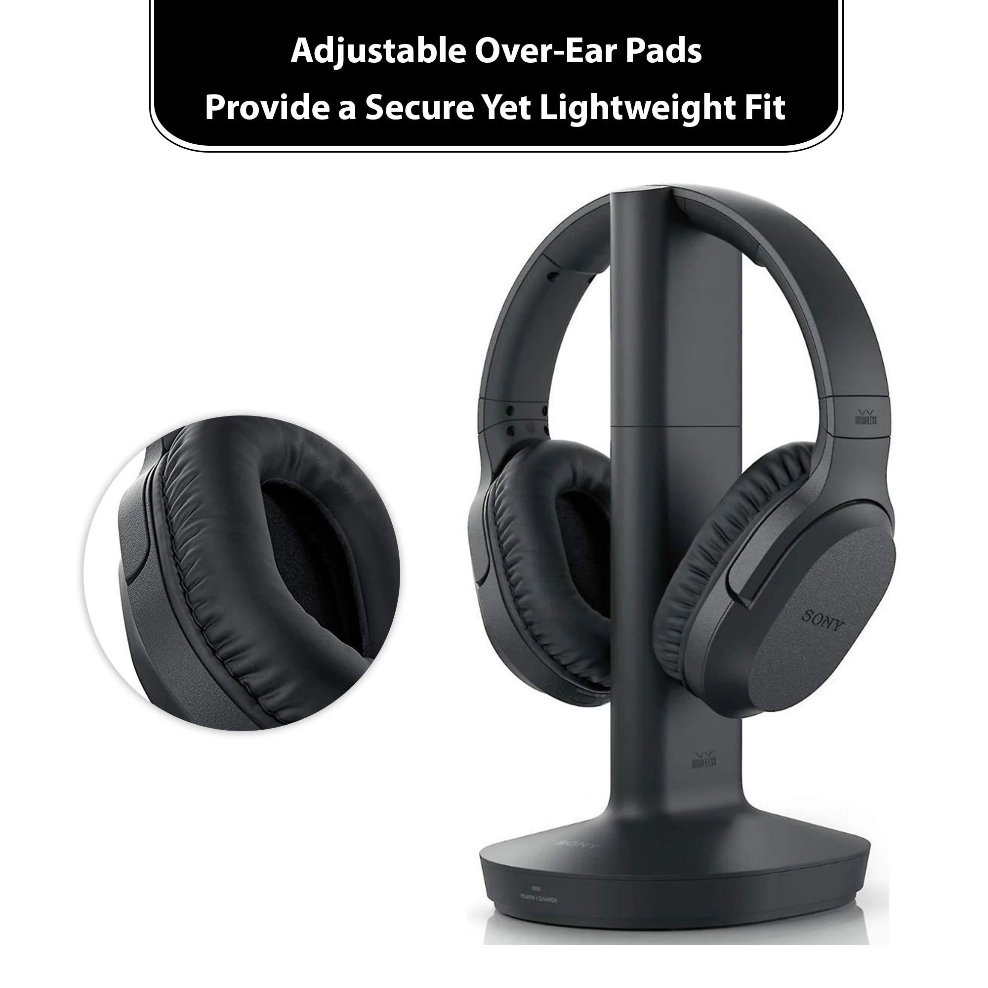 Wireless Over Ear Headphones with Transmitter Dock and RCA Plug Y-Adapter T55257