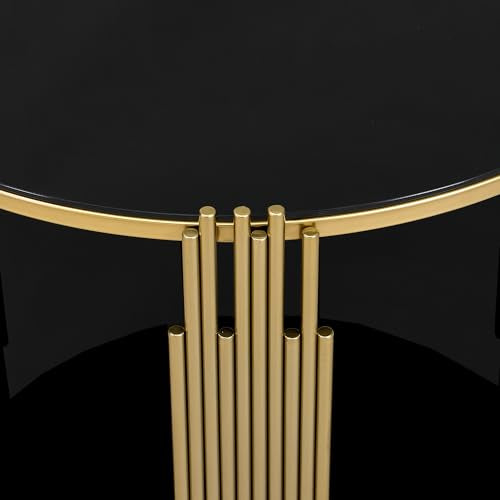 Black Round Coffee Table with Tempered Glass Tabletop and Metal Drum Base E87800