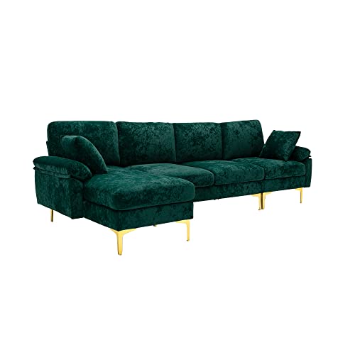 Purple 114 Inch Fabric Upholstered Modular Sectional Sofa with Chaise Lounge Ottoman and 2 Pillows X1947