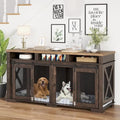 Brown Wooden Dog Crate with 3 Storages and Removable Divider E890