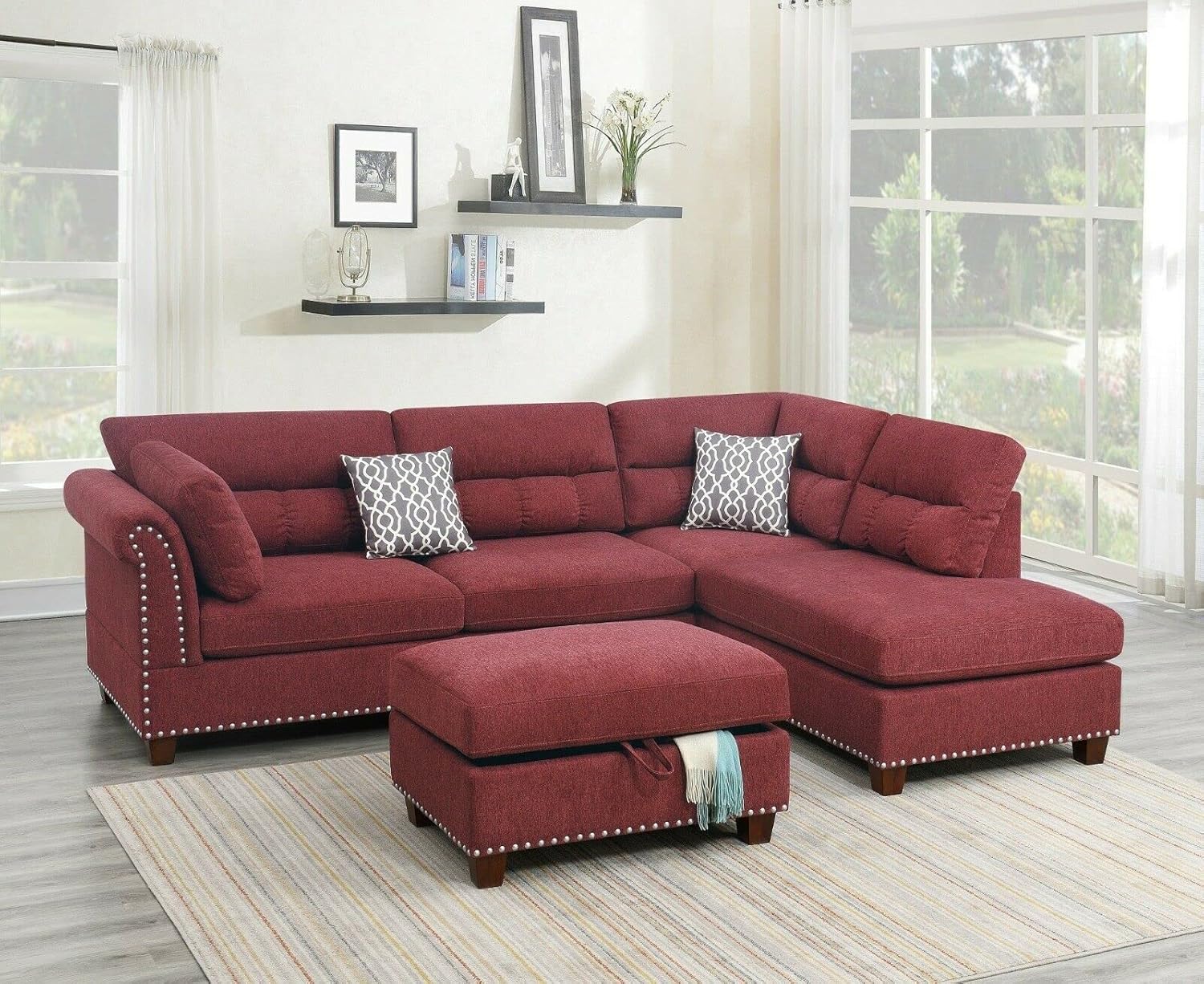 Red Velvet Sectional Sofa T36041