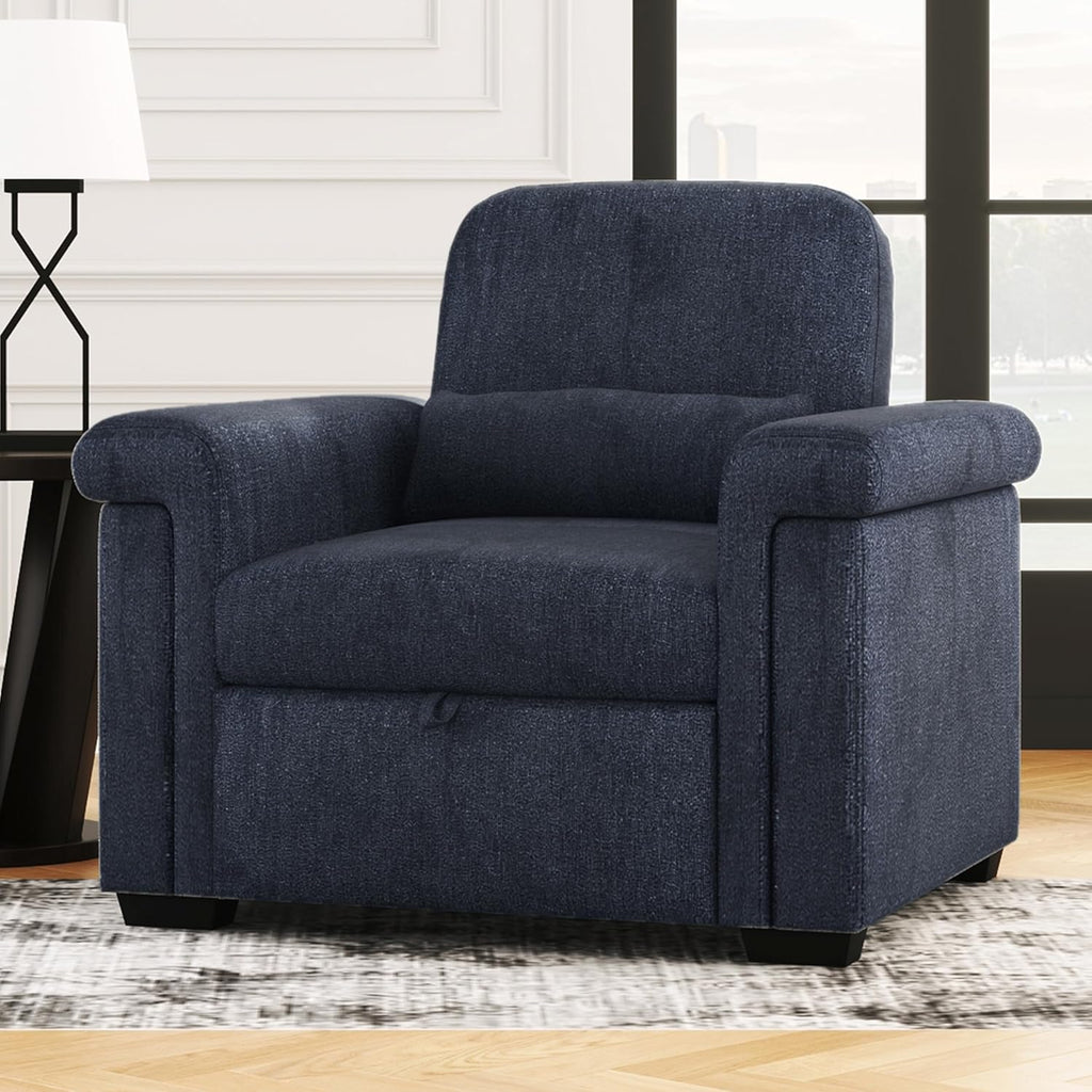 Dark Blue Convertible Sleeper Chair Sofa Bed with Pillow C605