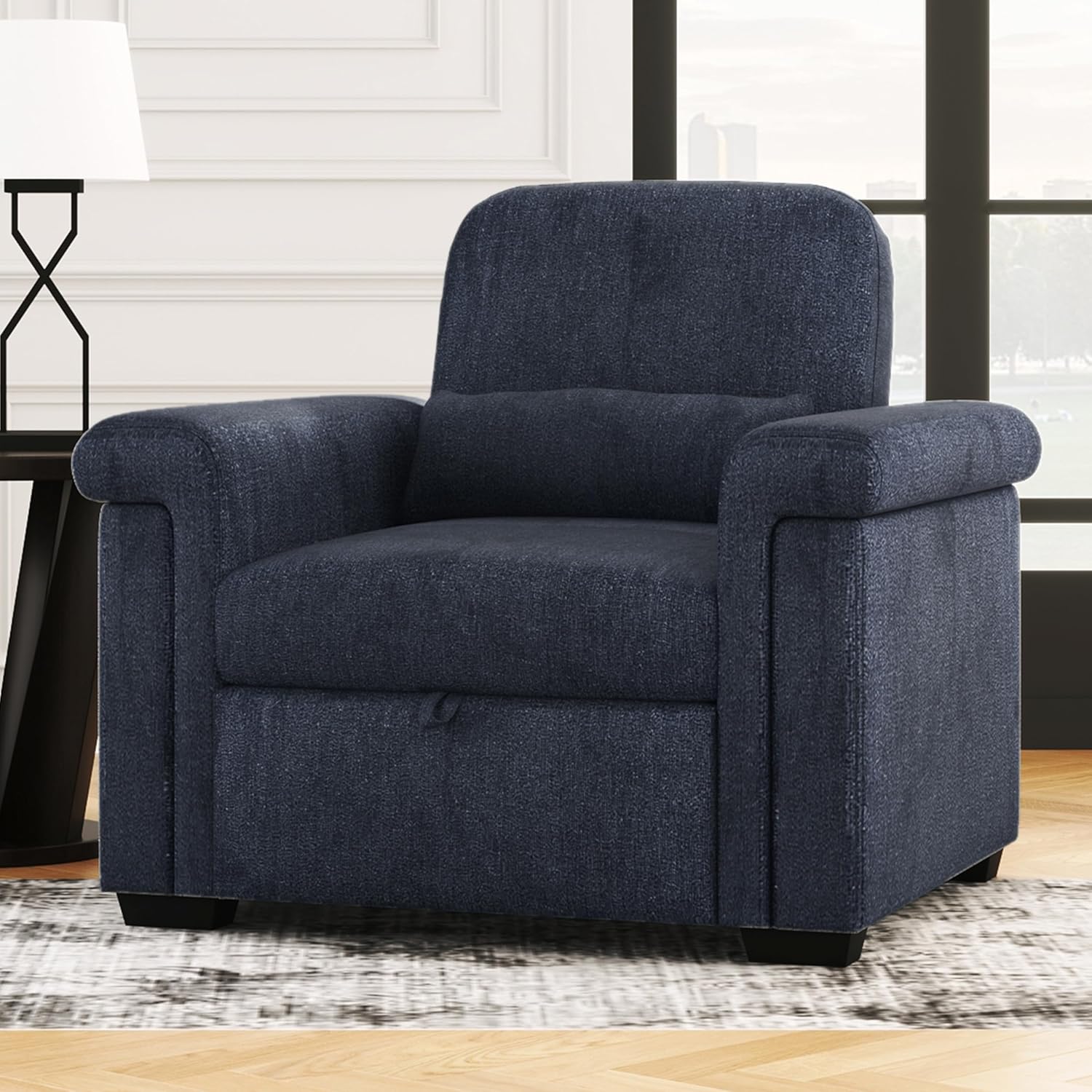 Dark Blue Convertible Sleeper Chair Sofa Bed with Pillow C605