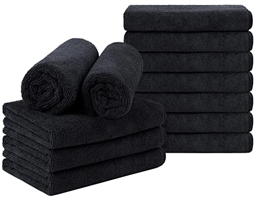 Black Microfiber Towels, Pack of 12, 16 x 27 Inches O9592