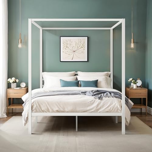 Full Size White Canopy Bed Frame Z1244