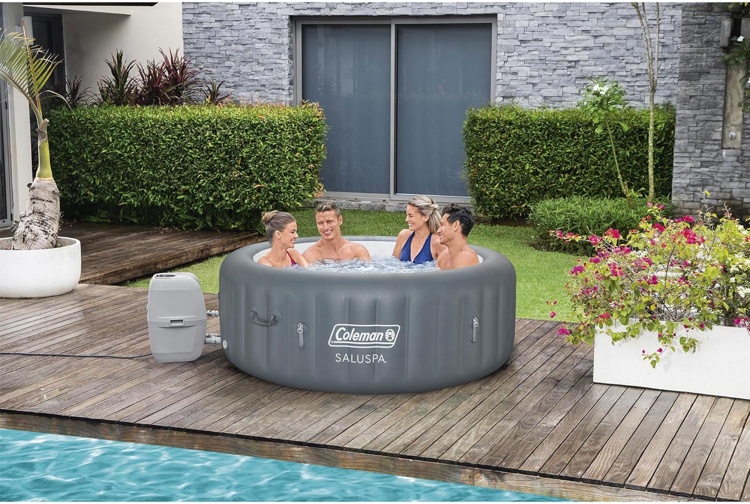 4 to 6 Person Inflatable Hot Tub with 140 AirJets and Insulated Cover L751031