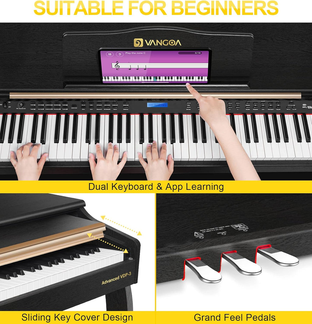 88 Key Weighted Digital Piano Bundle with Furniture Stand, Slide Key Cover, Black T39755