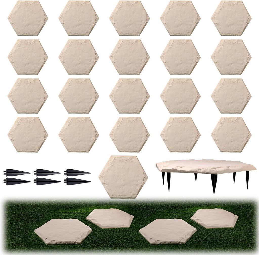 20 Packs 15.5 Inch Resin Beige Stepping Stones with Ground Stakes M8050