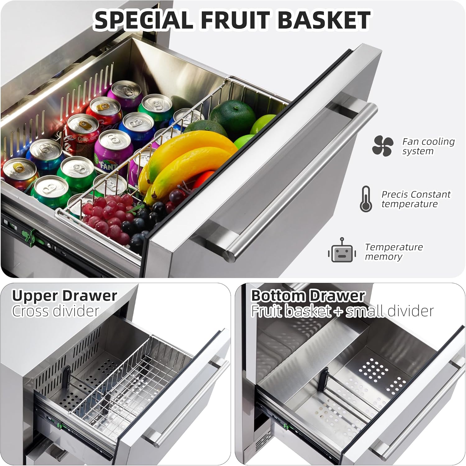 24 Inch Under Counter Drawer Fridge with Weatherproof Full Stainless Steel Body K2849