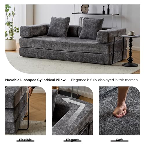 Beige Corduroy Convertible Sleeper Sofa Bed with Cylindrical Pillow R720
