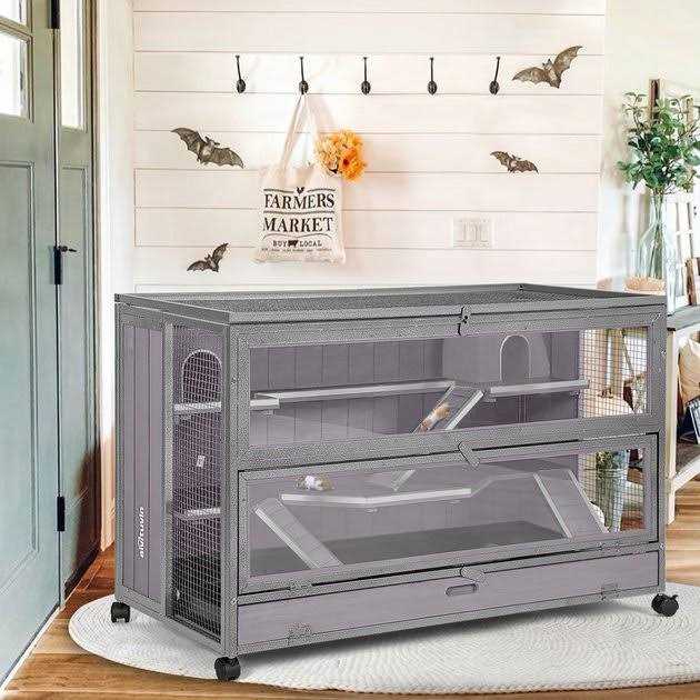 Wooden Hamster Cage Guinea Pig Cage with Iron Frame Q66373
