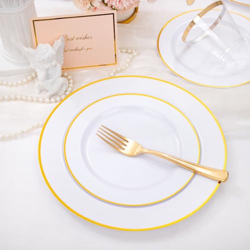 150 PCS Gold Plastic Plates Disposable Dinnerware Set with Cups G56909
