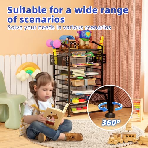 14 Tier Rolling File Cart with Sliding Trays, Black C9998