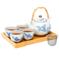 Blue and White Porcelain Tea Set with Teapot and Tea Cup Set for 4 V629145