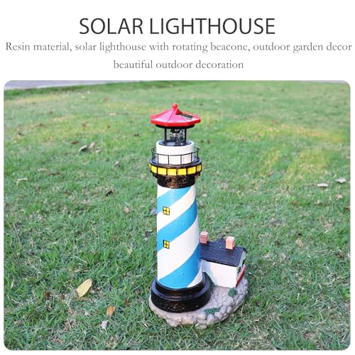 18" Solar Lighthouse with Rotating Beacon, Waterproof Outdoor Garden Decor (Black) H14931