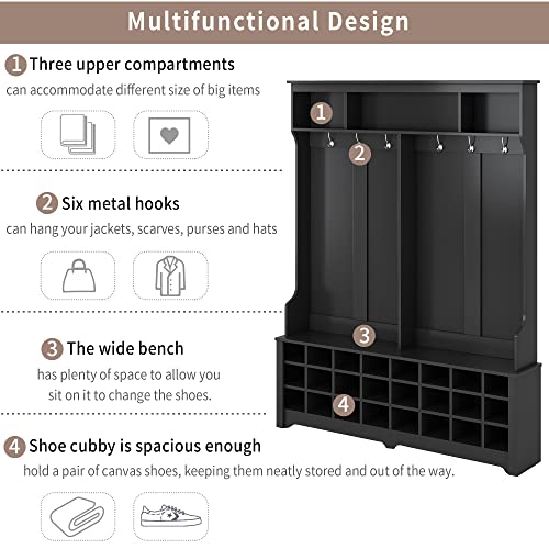 White Wood Hallway Organizer with 3 Shelves, 2 Drawers, Bench, Shoe Rack S78267