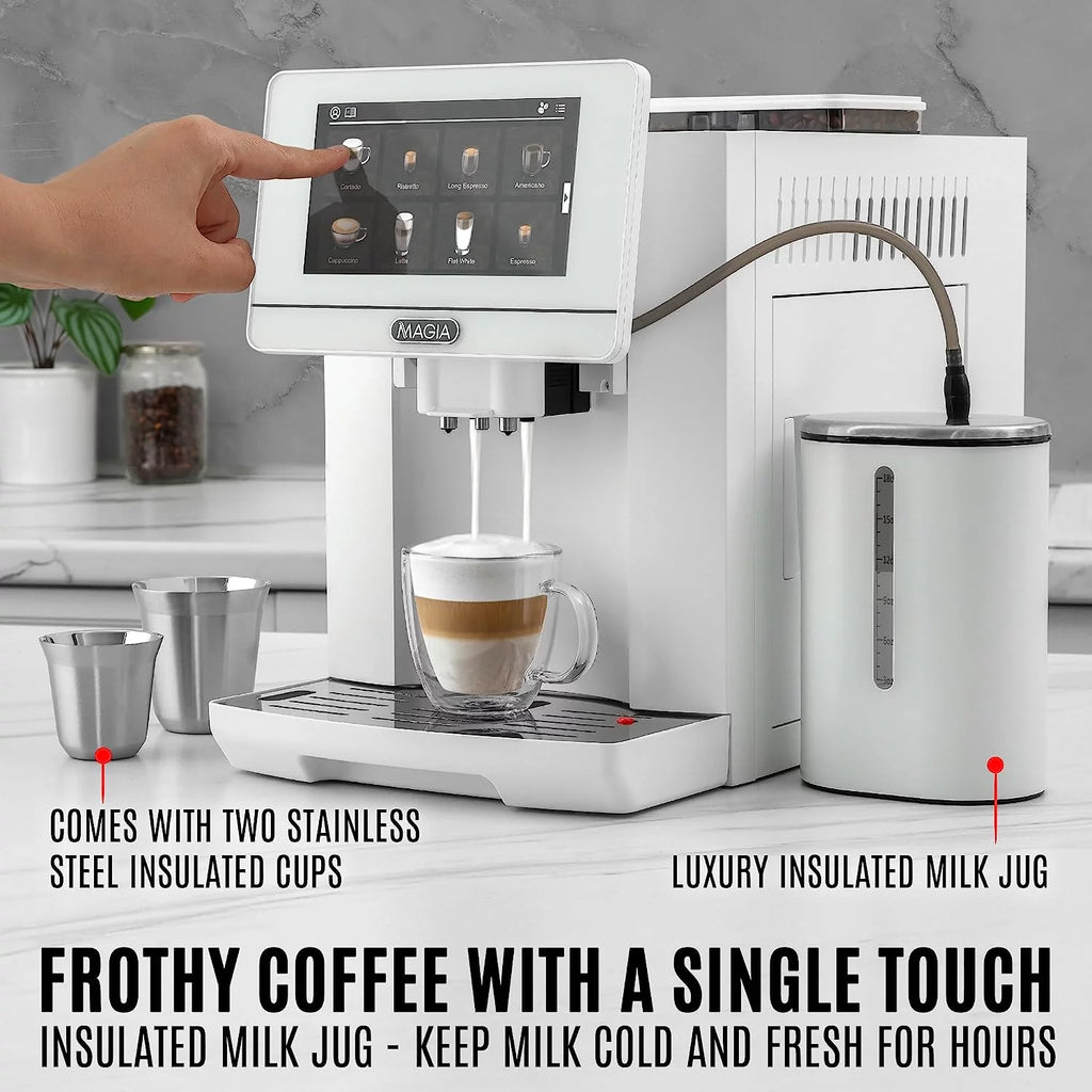 White Espresso Coffee Machine with Grinder and Milk Frother Z5027