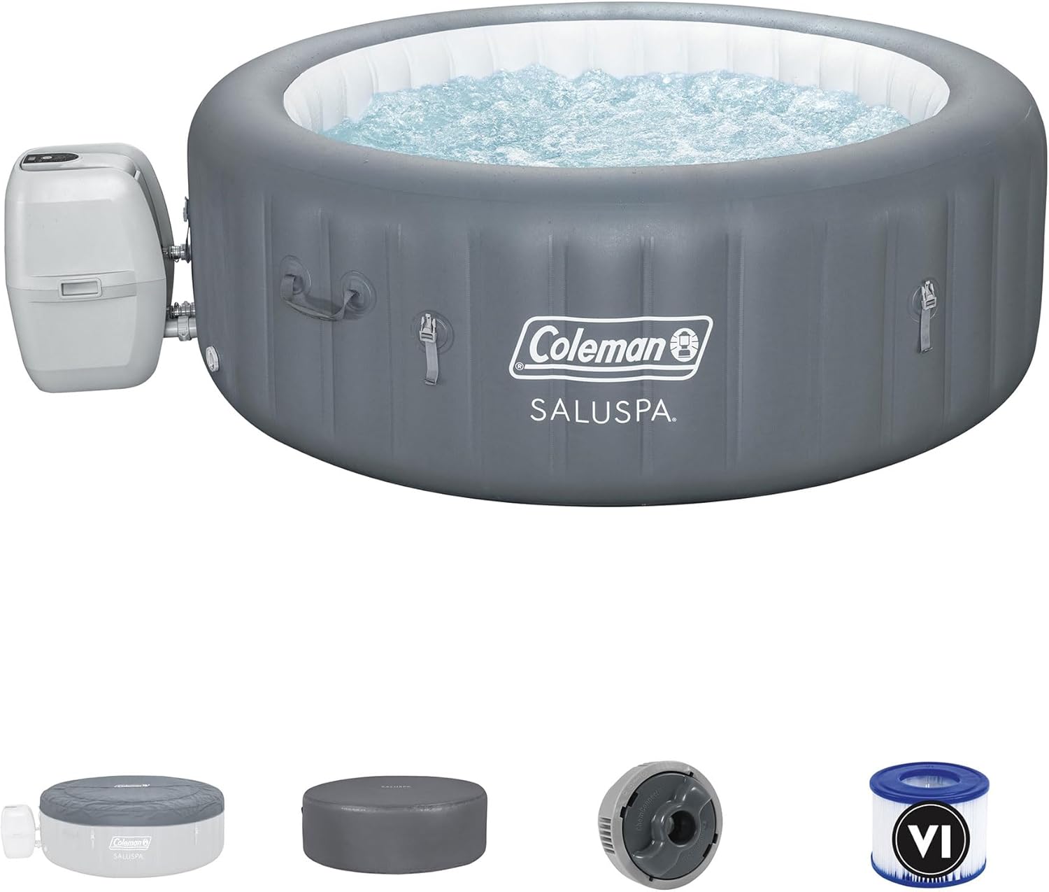 4 to 6 Person Inflatable Hot Tub with 140 AirJets and Insulated Cover L751031
