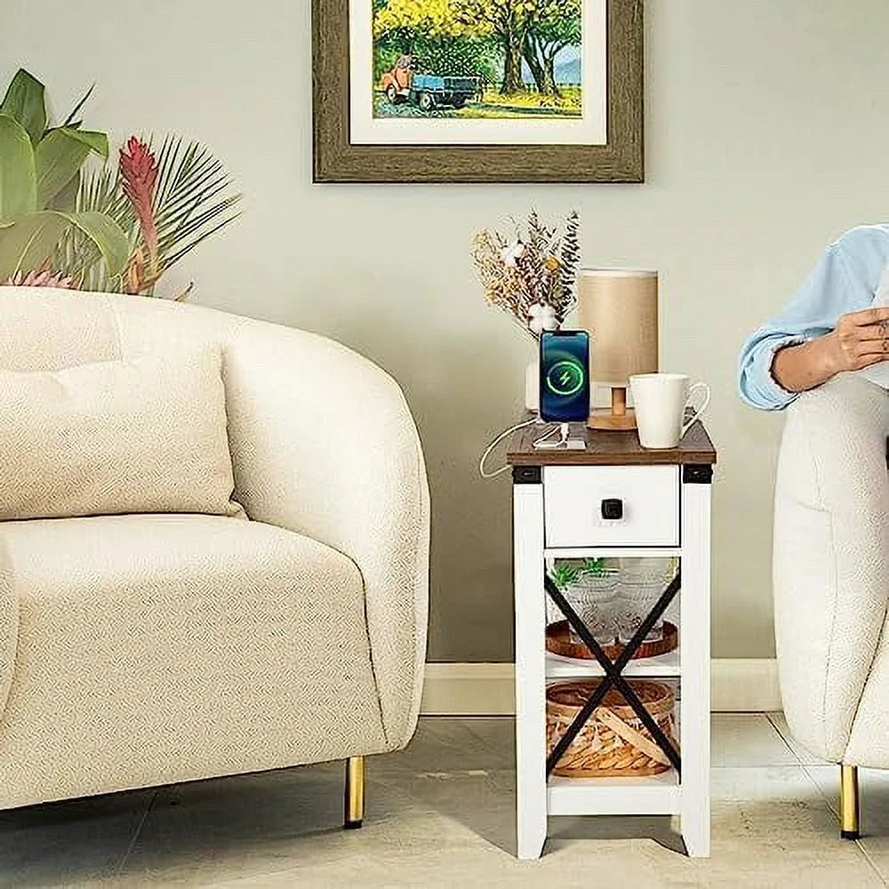 Oak Narrow End Table with Charging Station B760139