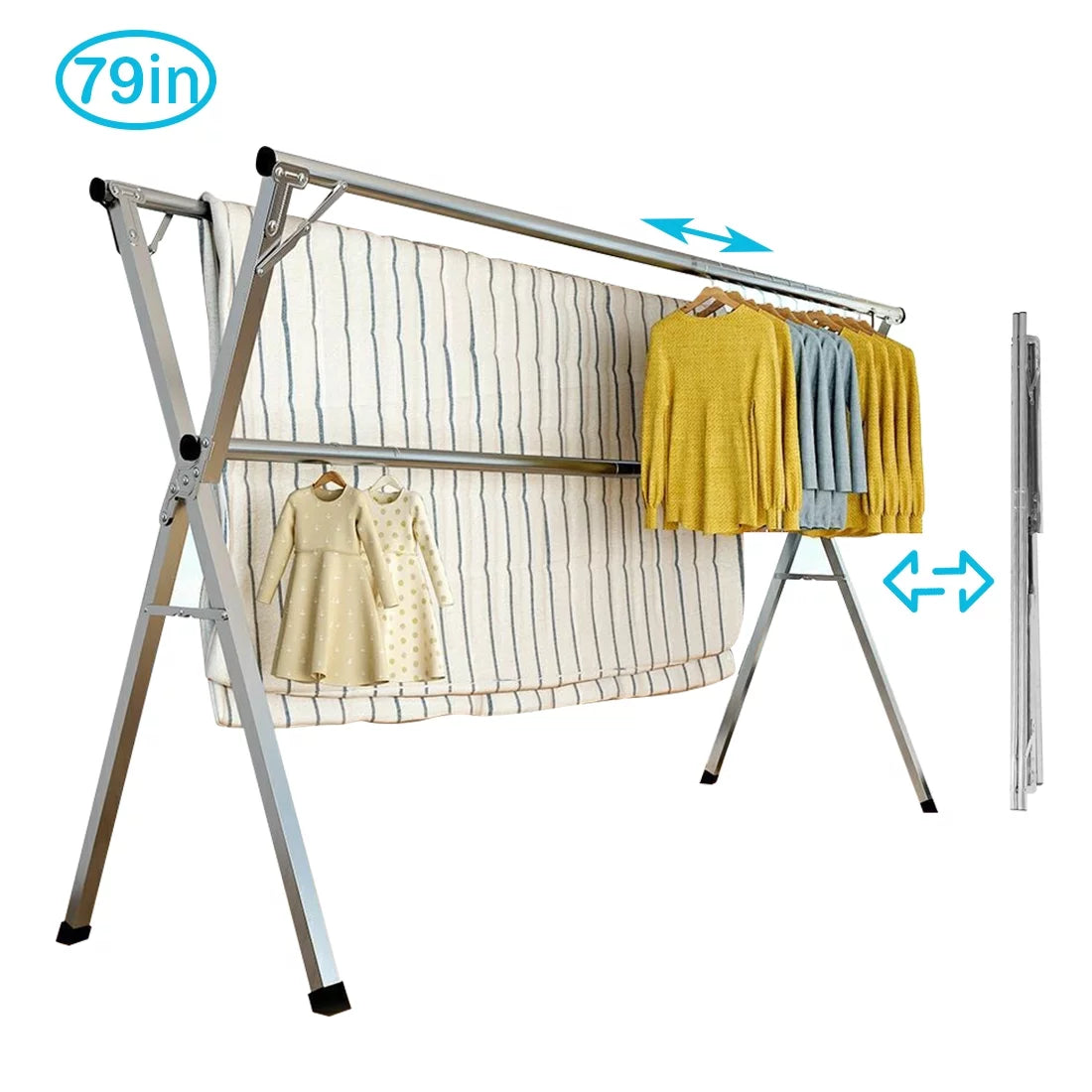 Stainless Steel Clothes Drying Rack 79 Inches Adjustable Folding V932