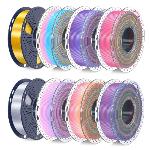 PLA Silk Rainbow 3D Printer Filament Bundle, 8 Rolls, 2kg Total W50278