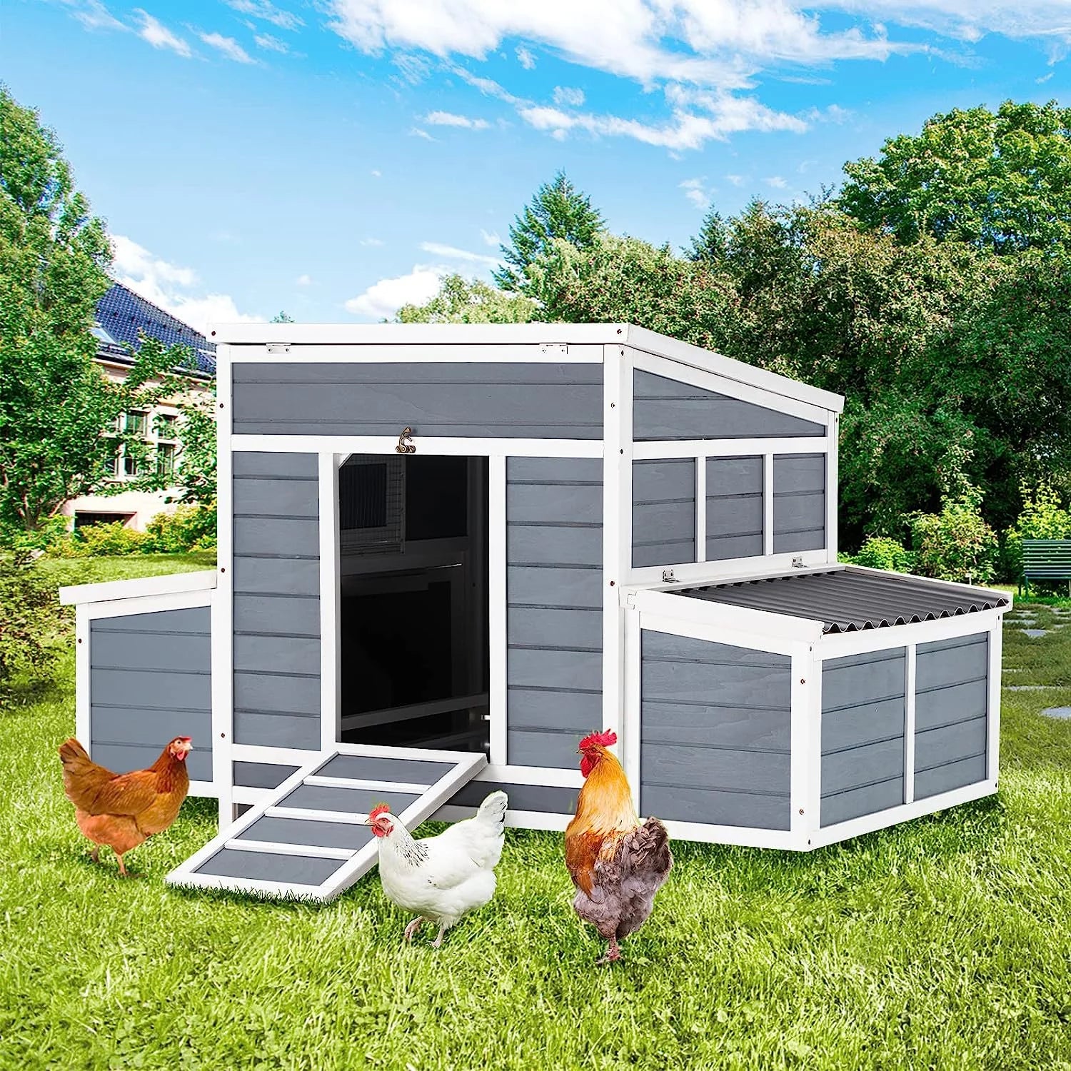 Gray Large Wooden Chicken Coop Z143