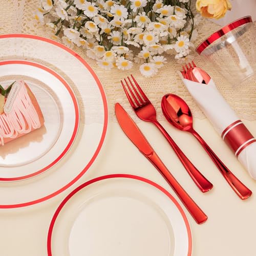 350PCS Clear and Black Disposable Plates Set with Plastic Cups and Pre-Rolled Napkins B212546