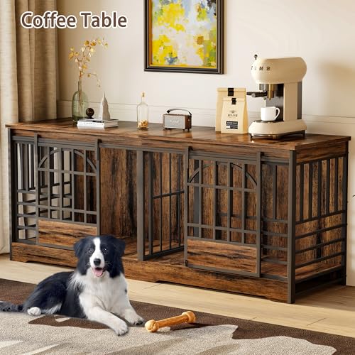 Brown Double Dog Crate Furniture with Divider J16053