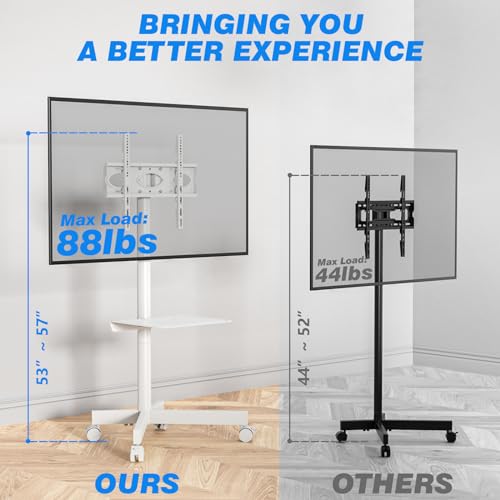 Mobile TV Cart for 23-60 Inch TVs, Height Adjustable Rolling Floor Stand with Wheels, Max VESA 400x400mm A565