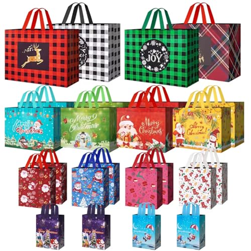 24 Pack Assorted Sizes Non-Woven Christmas Gift Bags with Handle O19789