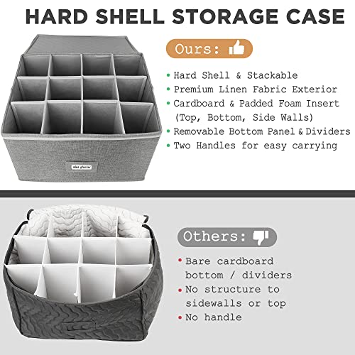 Beige Hard Shell Cup and Mug Storage Box with Dividers & Handles D90001