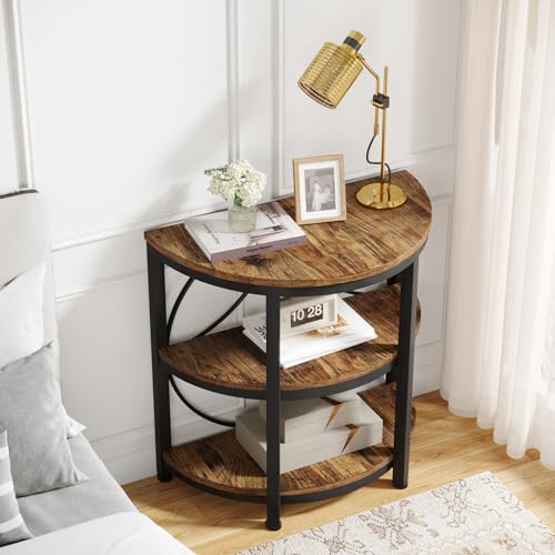Half Round 3-Tier Narrow Side Table with Metal Frame, Grey I7085
