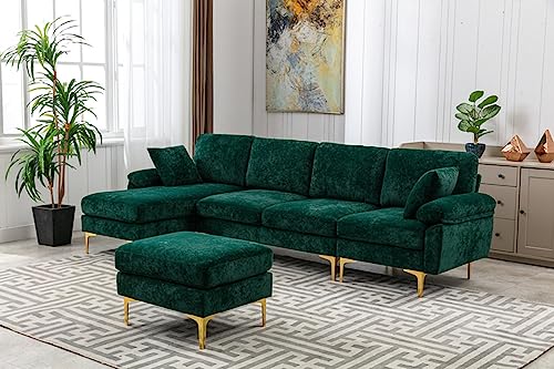 Purple 114 Inch Fabric Upholstered Modular Sectional Sofa with Chaise Lounge Ottoman and 2 Pillows X1947