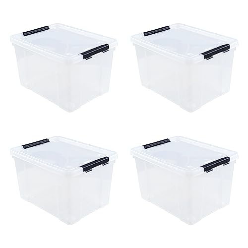 4-Pack 50 L Wheeled Clear Plastic Storage Bin with Lid W805