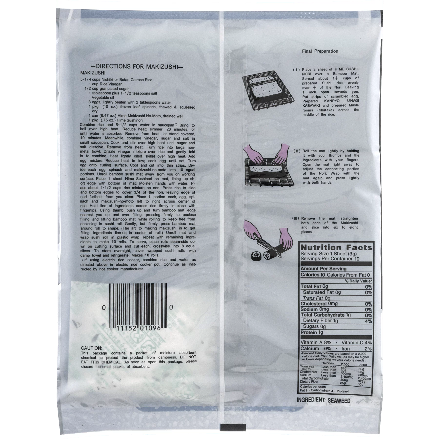 1 Ounce Roasted Seaweed Sushinori Wrap, 12 packs per case C493