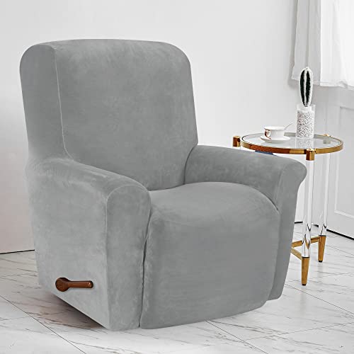 4-Pieces Velvet Recliner Chair Cover with Pocket H93831