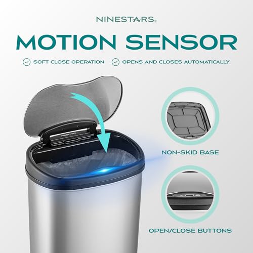 Stainless Steel Motion Sensor Trash Can, 50liters, Silver C12106
