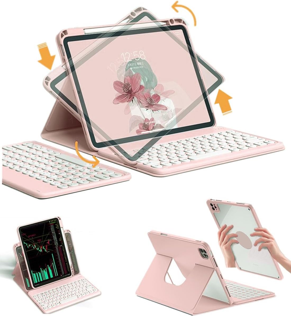 Pink Rotatable Detachable Bluetooth Keyboard Case for iPad 10.2'' 7th/8th/9th Generation K240