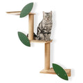 Cat Wall Shelves with Leaves, 2 Platform, Rubber Wood Wall Perch with Mat, Bridge J229356