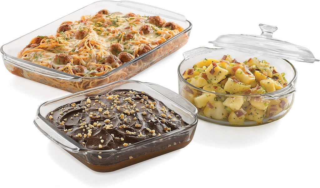 3-Piece Glass Casserole Baking Dish Set with 1 Cover M942