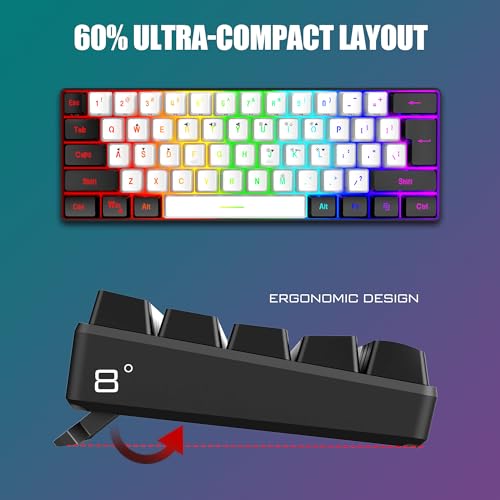 60% RGB Backlit Gaming Keyboard and Mouse Combo, White-Black L101009