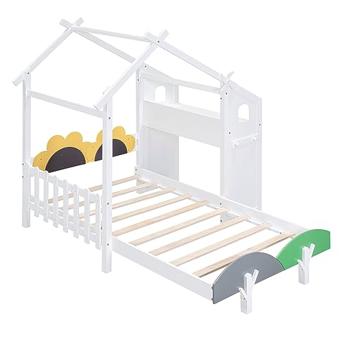 Twin Size Solid Wood House Bed with Desk Z419