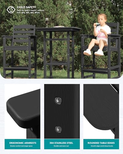 5 Pieces HDPE Adirondack Bar Chairs Set with Bar Pub Table, Black W61007