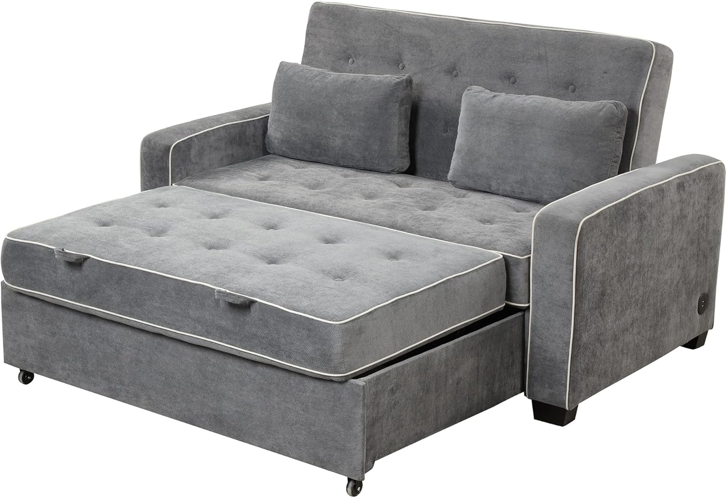 Linen Upholstered Convertible Sofa Bed with USB Charging Port J4263