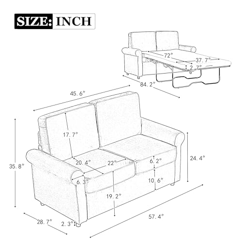 Beige Pull Out Sofa Bed with Twin Size Mattress Pad K701
