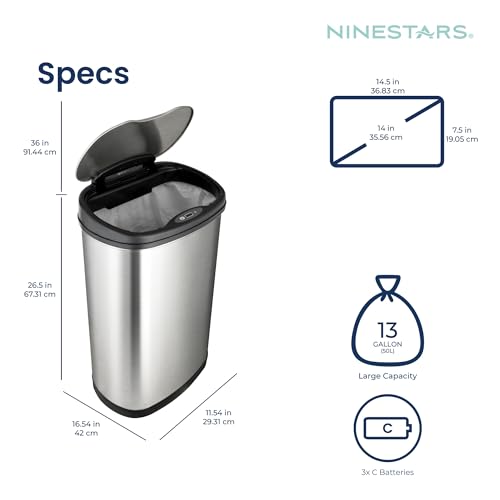Stainless Steel Motion Sensor Trash Can, 50liters, Silver C12106