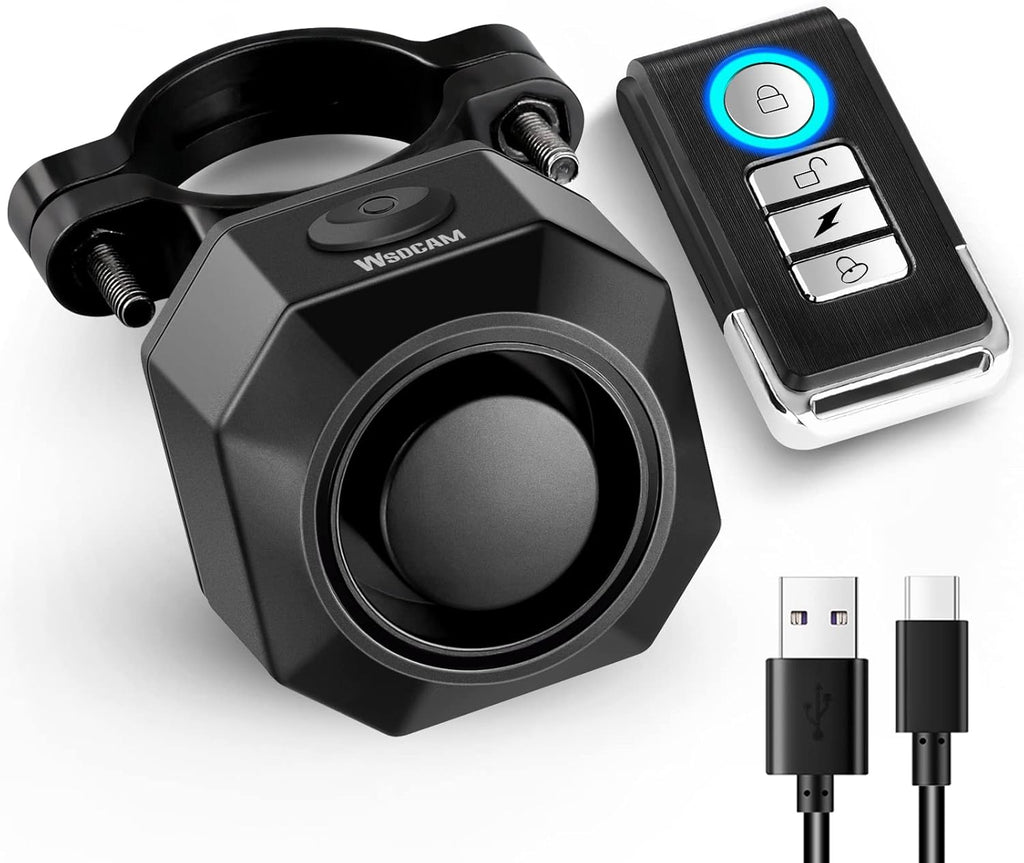 USB Rechargeable Bike Alarm with Remote, 110dB Wireless Anti Theft Vibration Motion Sensor Waterproof Bicycle Alarm U3527