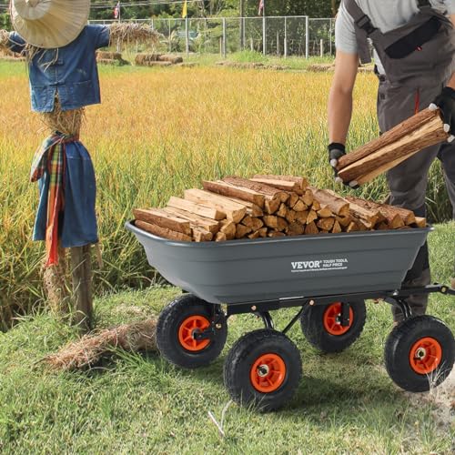 Gray 4 Cu.Ft. 600lbs Poly Garden Cart Dump Wagon with Steel Frame D147