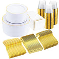 150 PCS Gold Plastic Plates Disposable Dinnerware Set with Cups G56909